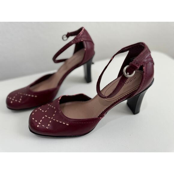 Vintage Women's Retro Highlights Maroon Leather Heel Sandal Size 6 - Picture 12 of 12